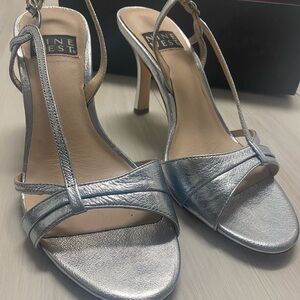 Nine West Metallic Silver Strappy Heels